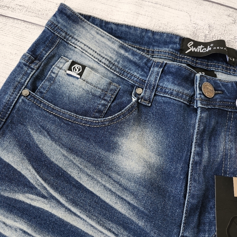 Men's Stretch Blue Denim Shorts Skinny Fit - Picture 7 of 10